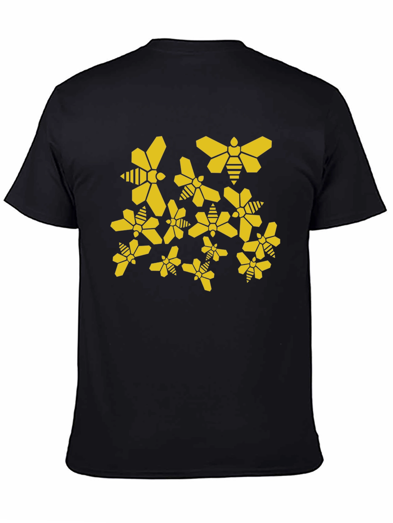 Geometric Bee Pattern Black T-Shirt