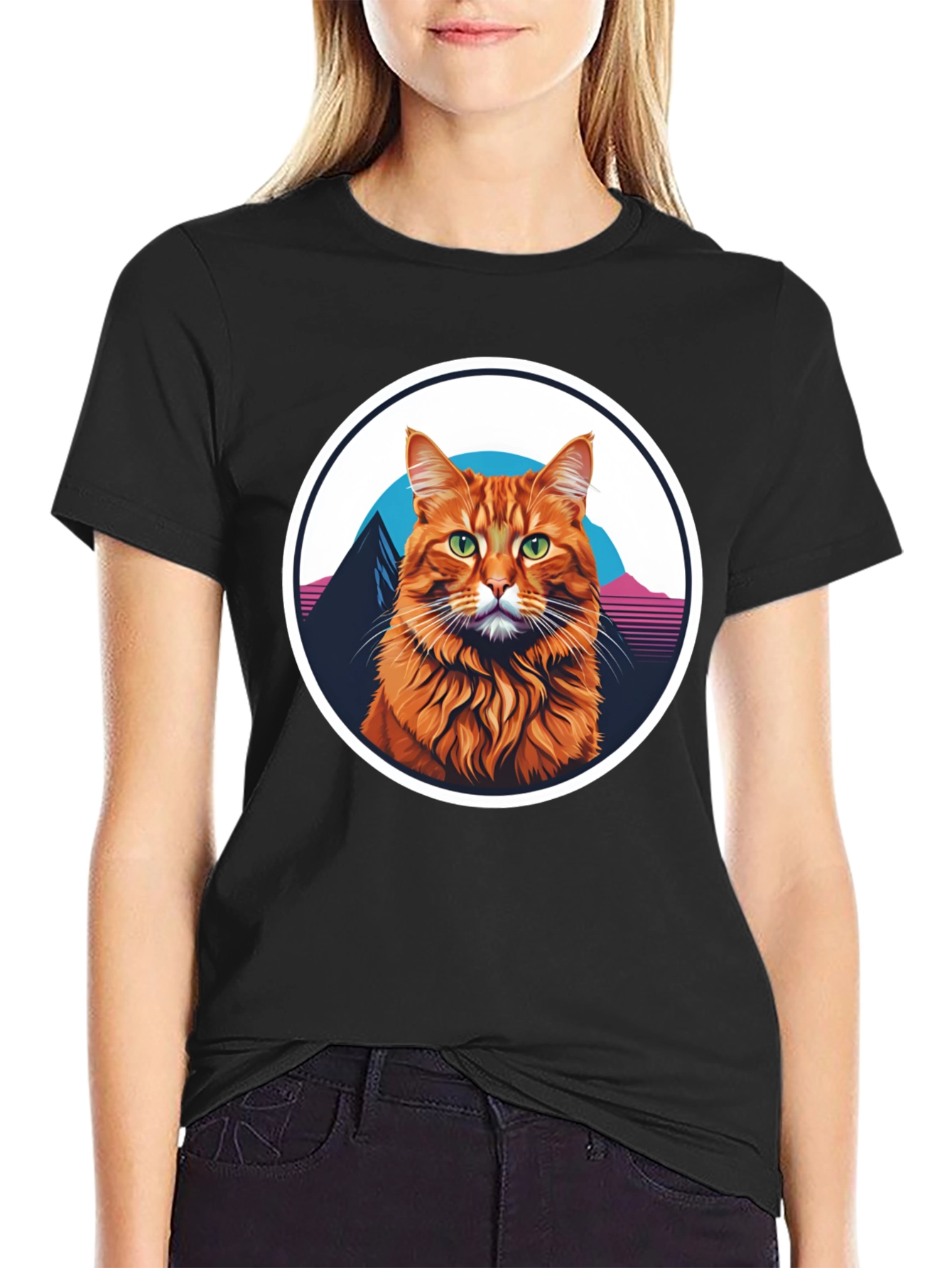 Retro Cat T-Shirt - Black Graphic Tee