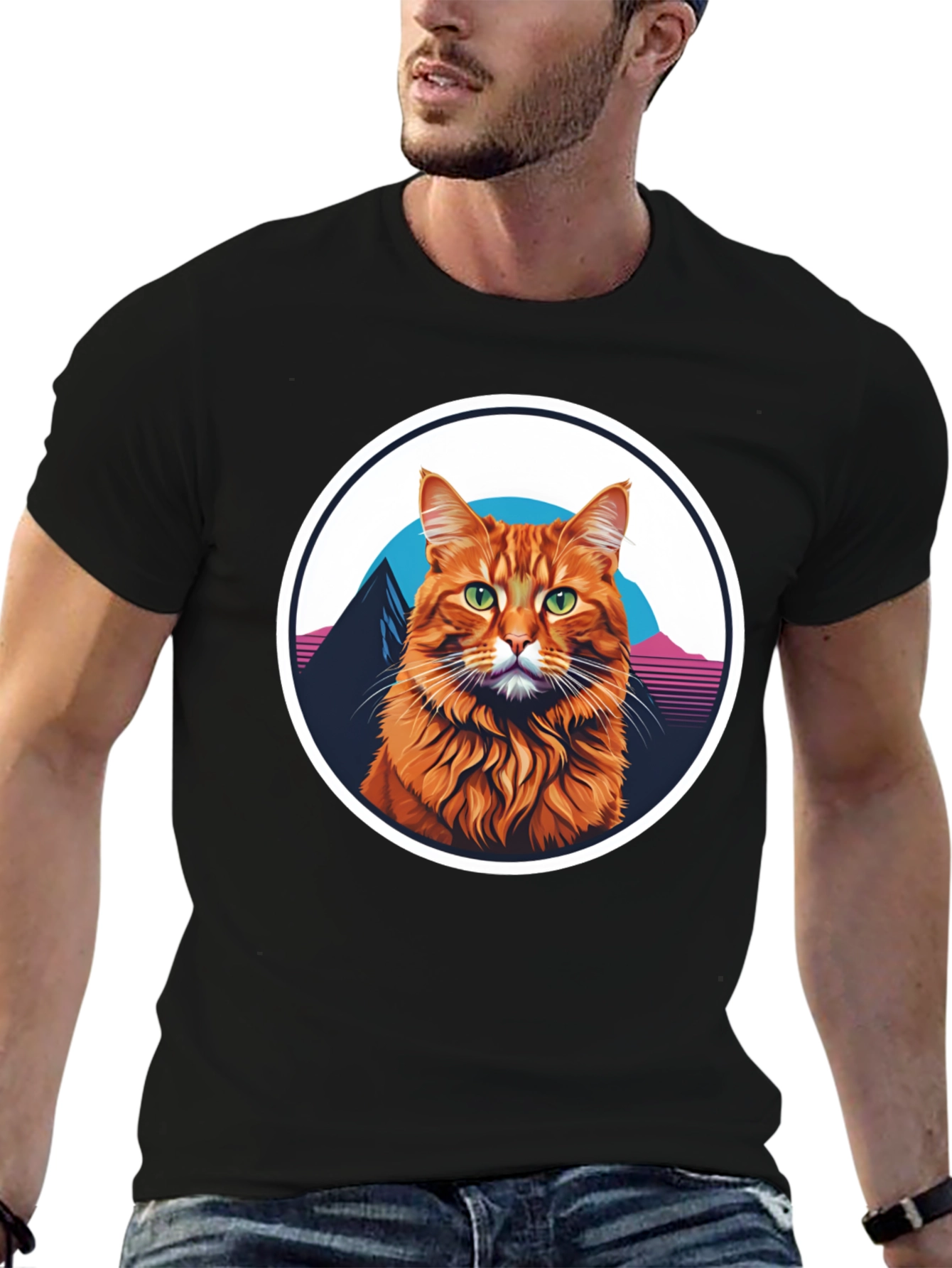 Retro Cat T-Shirt - Black Graphic Tee