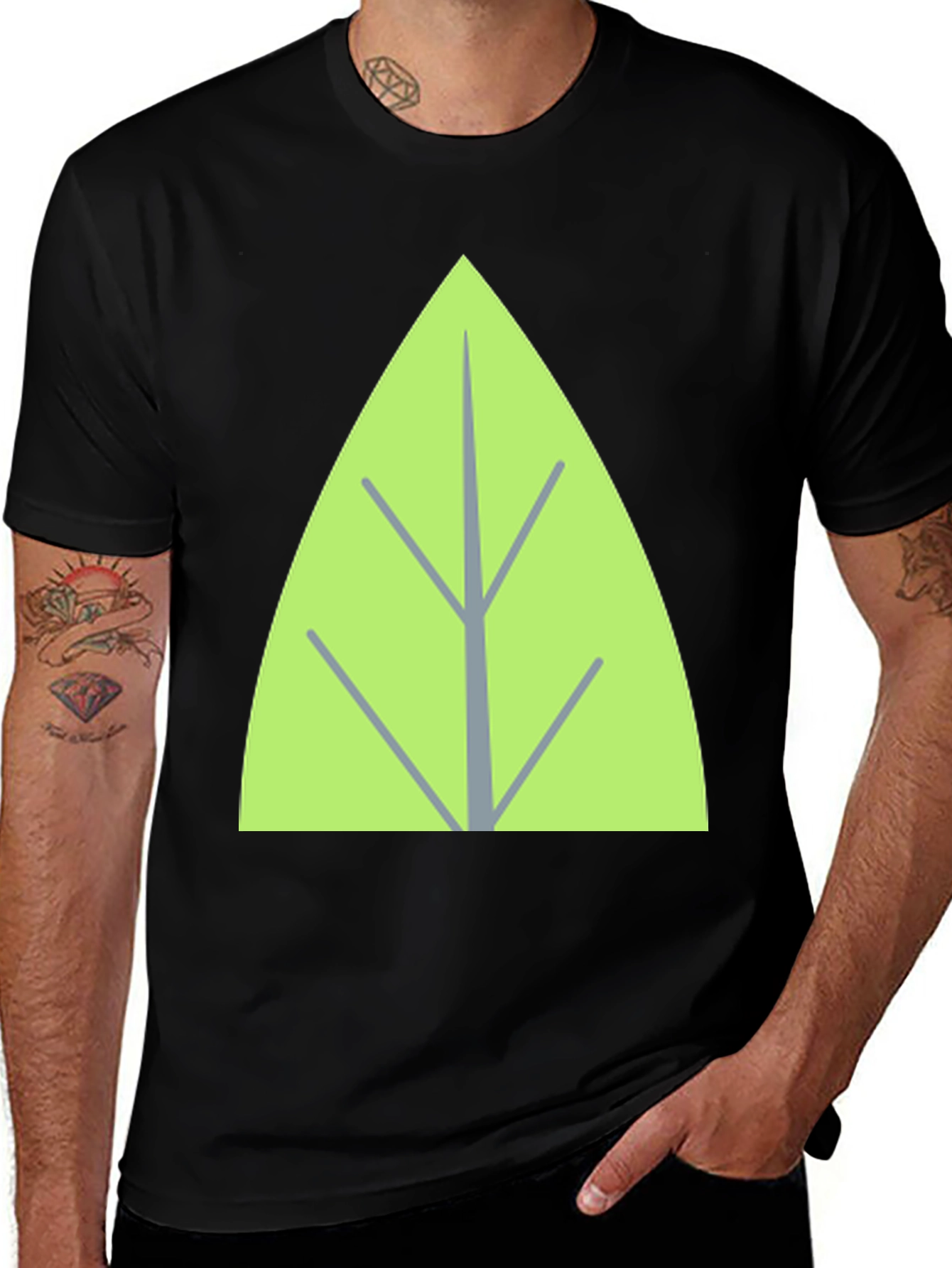 Leaf Graphic Tee - Casual Black T-Shirt