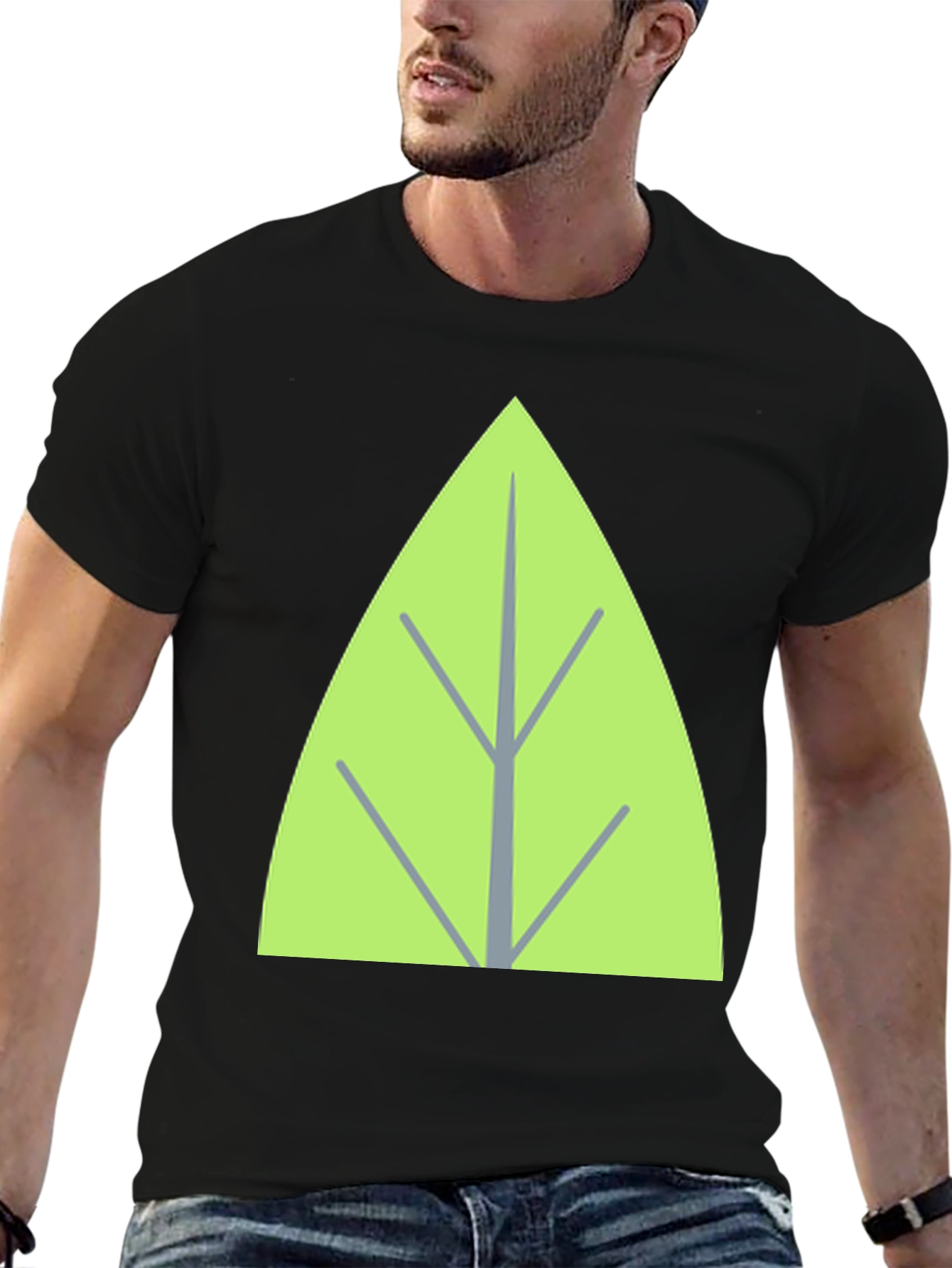 Leaf Graphic Tee - Casual Black T-Shirt