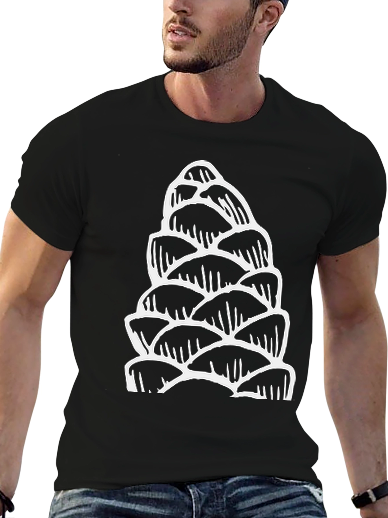 Black T-Shirt with White Pinecone Design