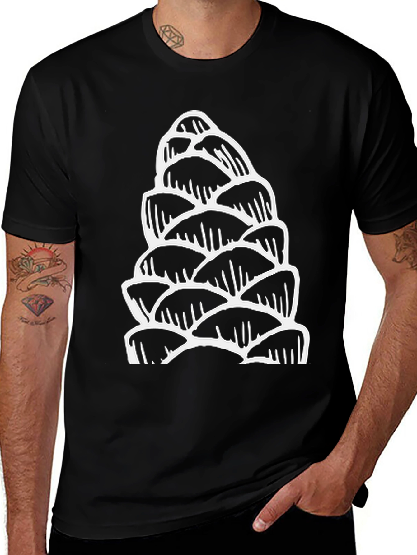 Black T-Shirt with White Pinecone Design