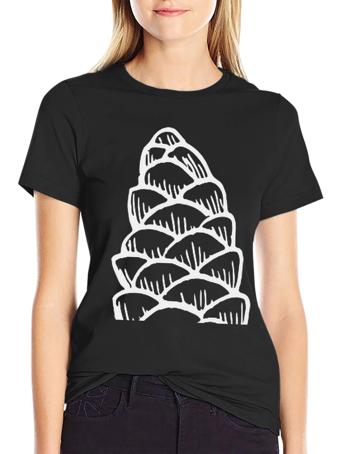 Black T-Shirt with White Pinecone Design