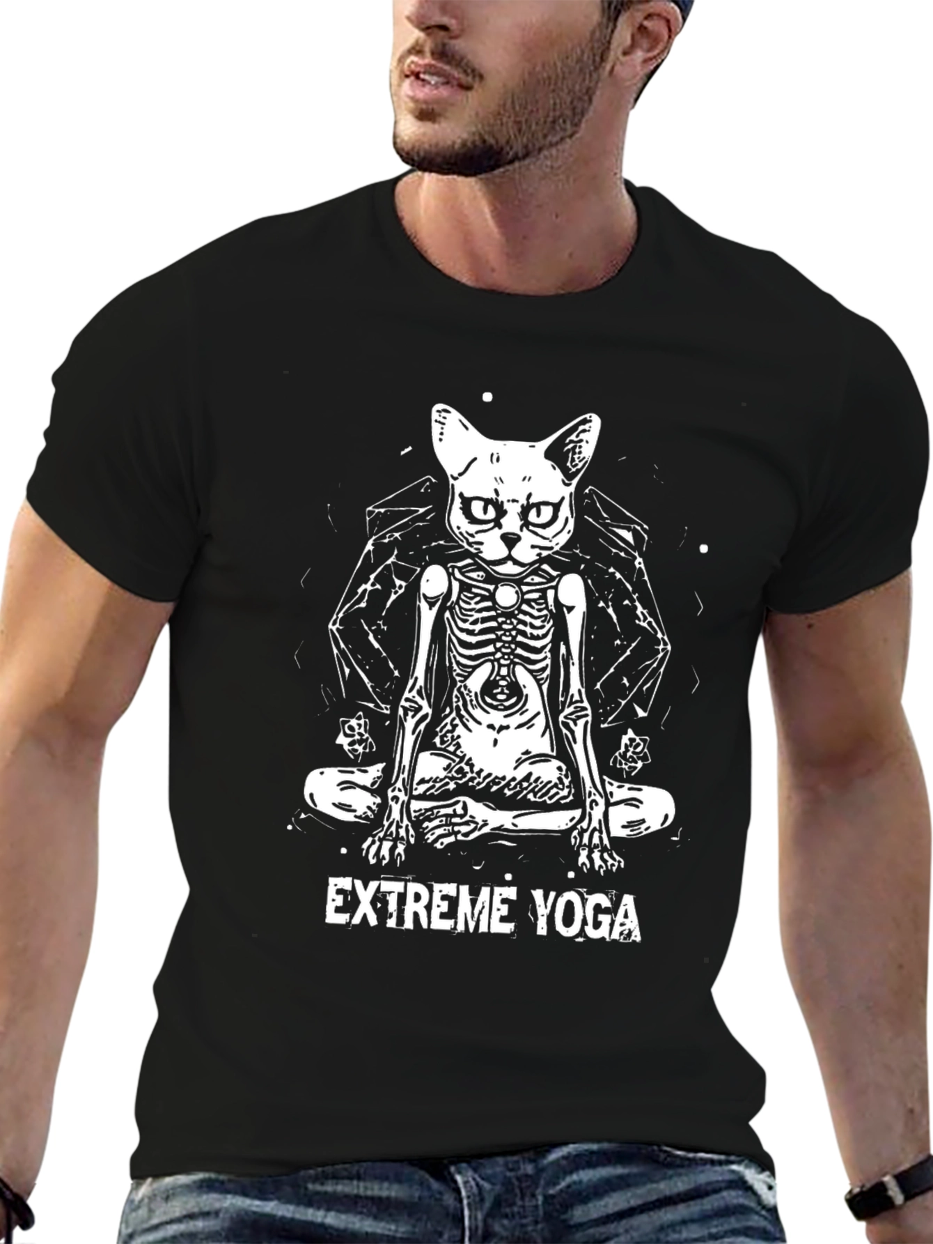 Extreme Yoga Skeleton Cat T-Shirt - Black