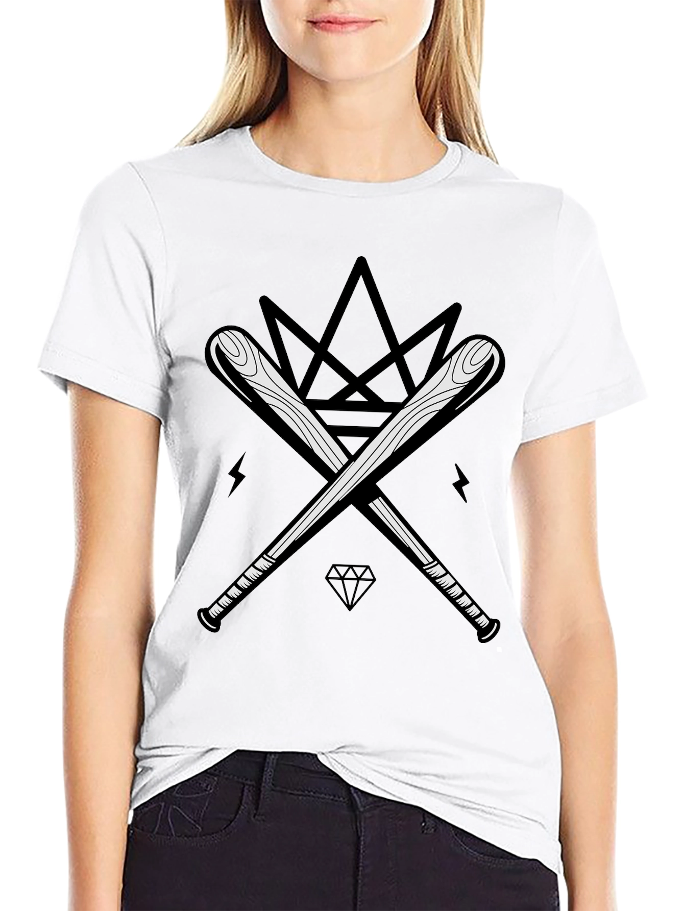 Graphic Tee: Crossed Bats & Crown Design