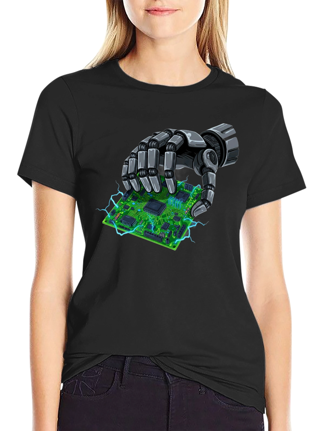 Robotic Hand Holding Circuit Board T-Shirt