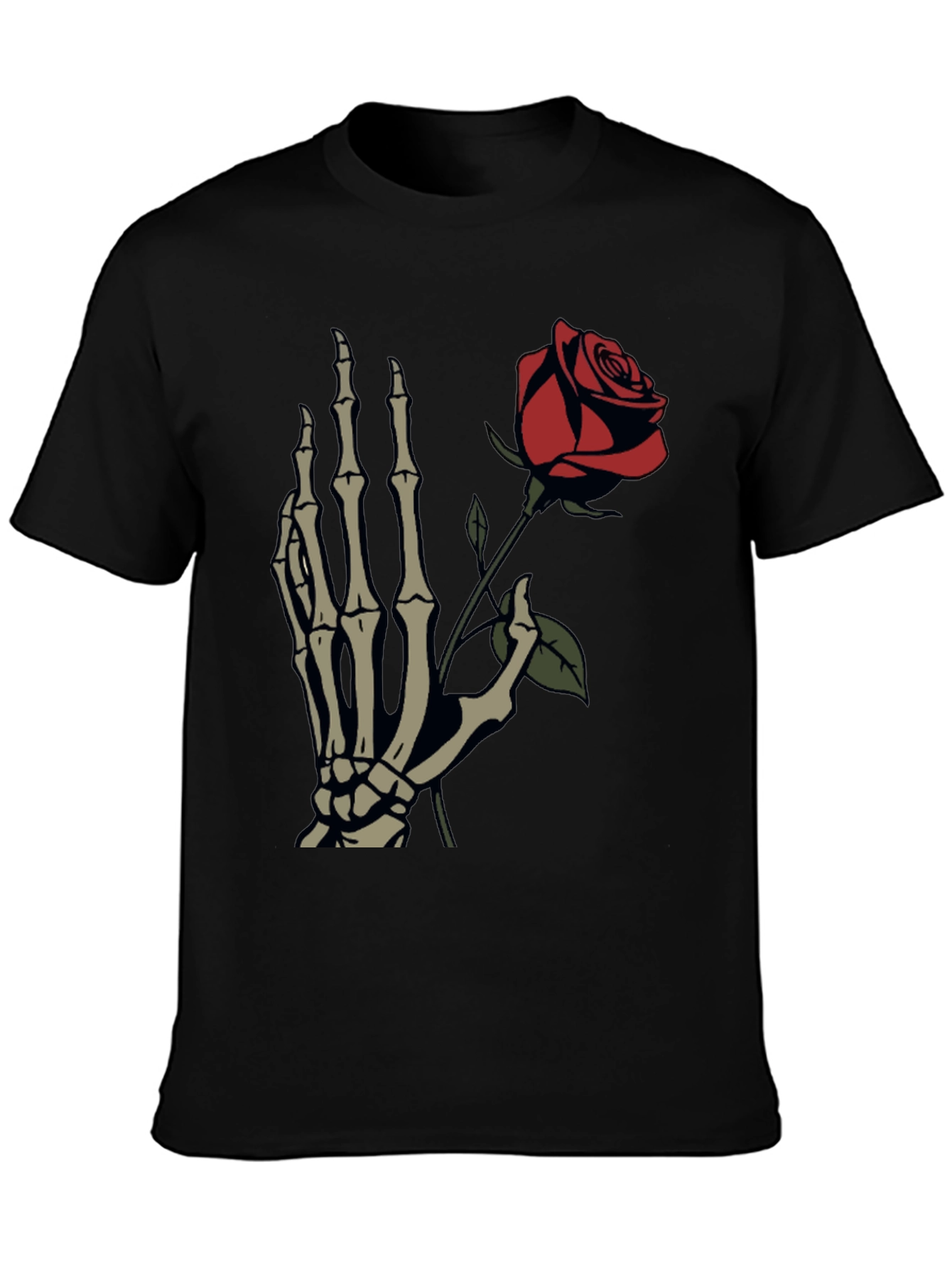 Skeleton Hand Holding Rose Graphic T-Shirt