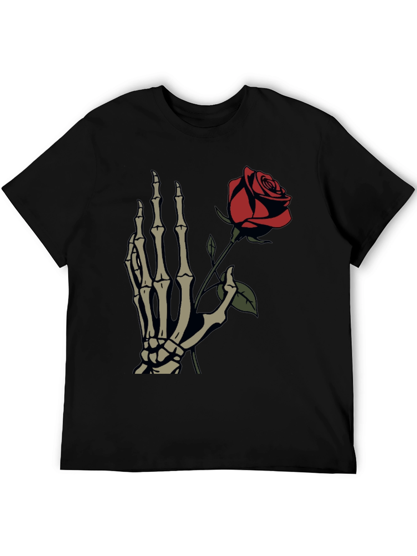 Skeleton Hand Holding Rose Graphic T-Shirt