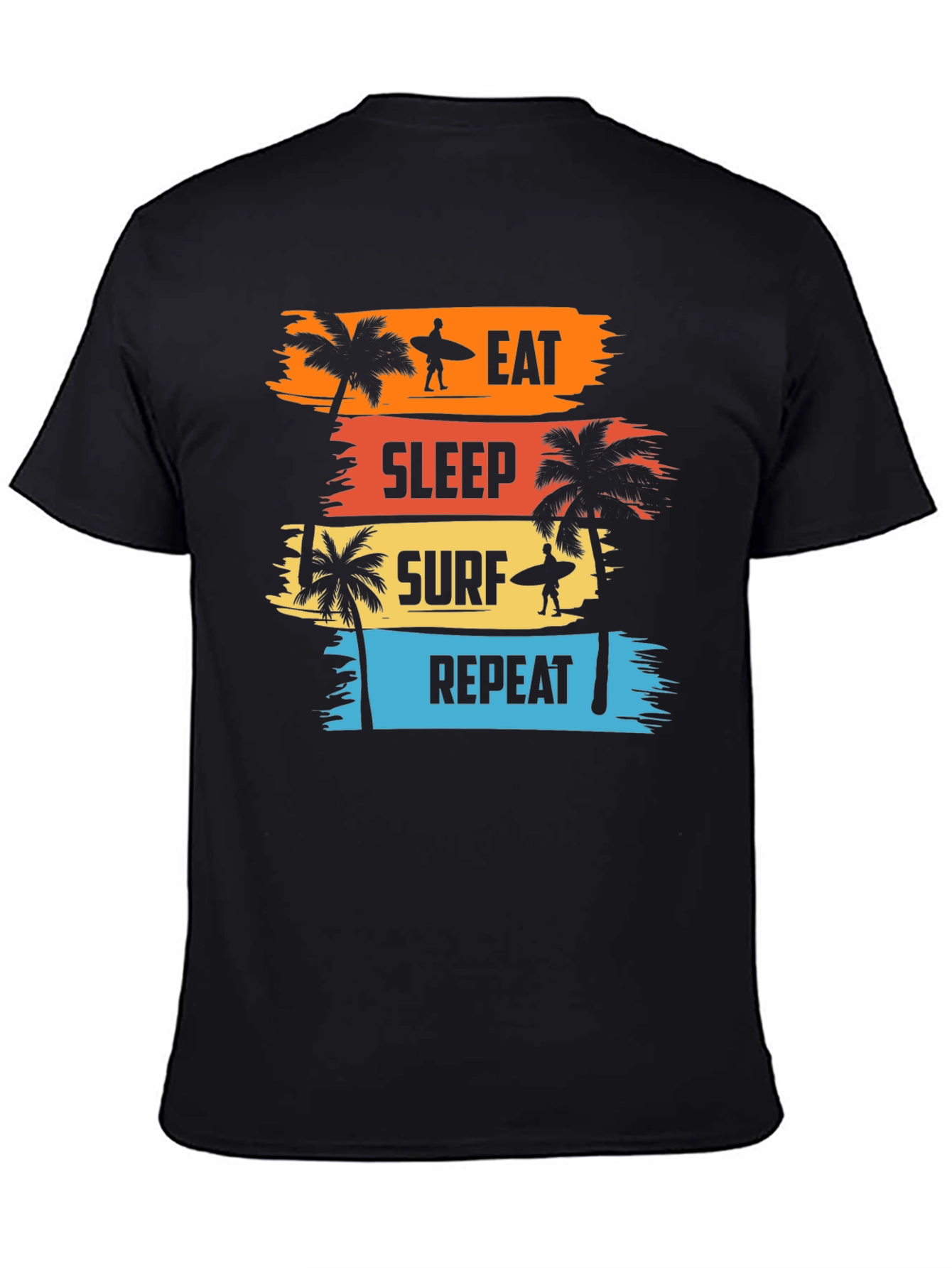 Eat Sleep Surf Repeat Black Graphic T-Shirt