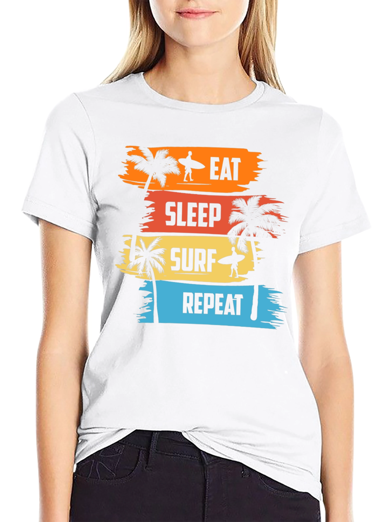 Eat Sleep Surf Repeat Black Graphic T-Shirt