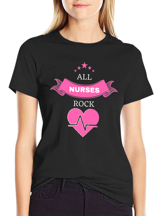 All Nurses Rock Black Graphic T-Shirt
