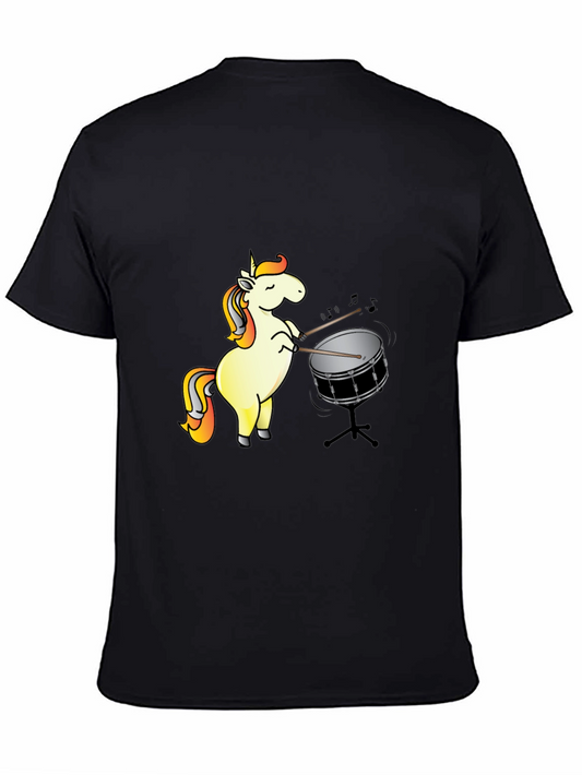 Unicorn Drummer Graphic T-Shirt - Black Cotton Tee
