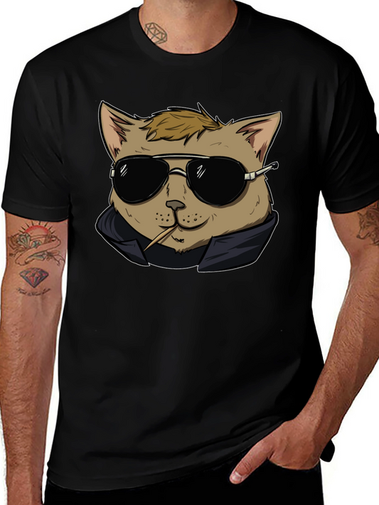 Cool Cat Tee - Black Cotton Graphic T-Shirt