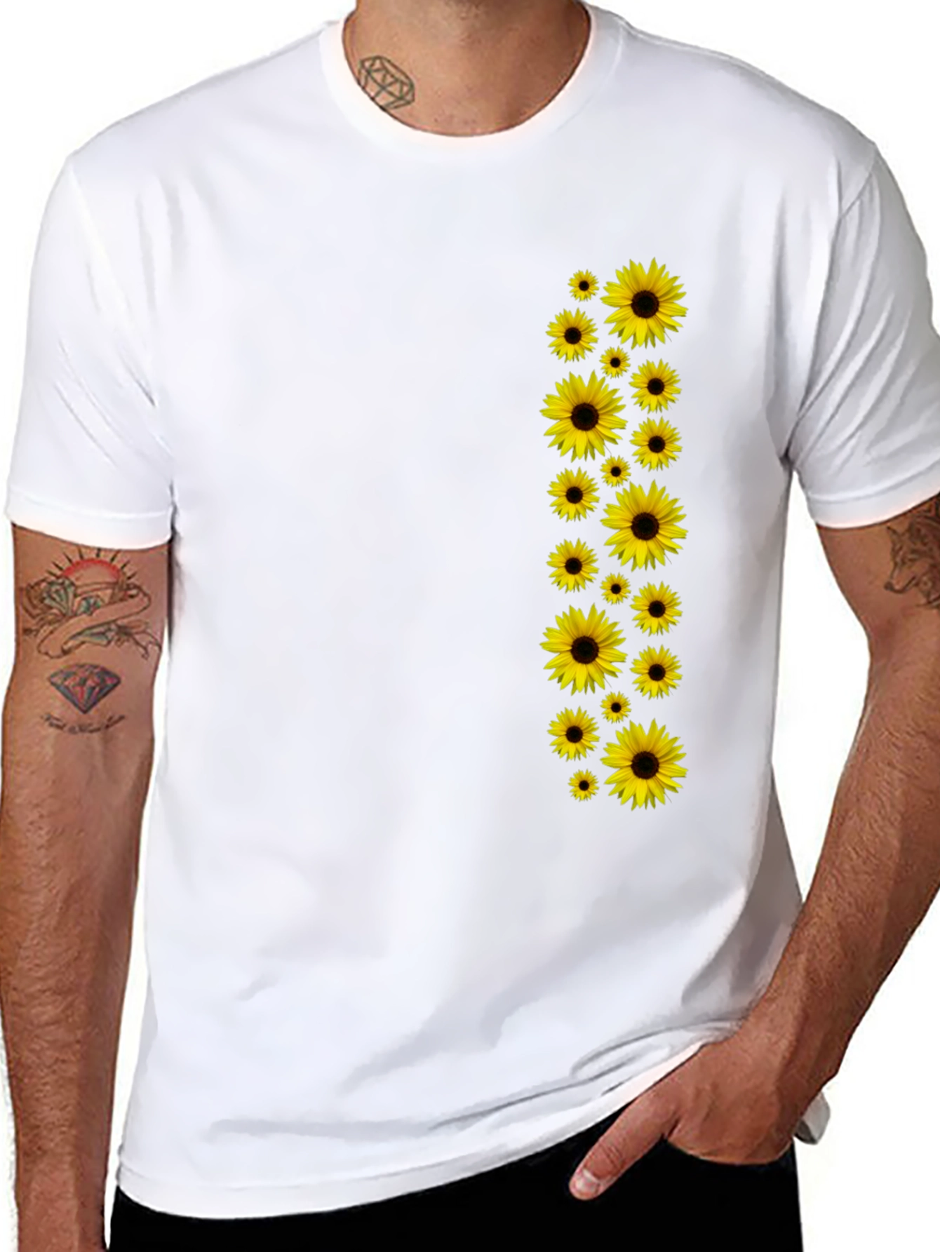 Sunflower Print Black T-Shirt | Casual Wear