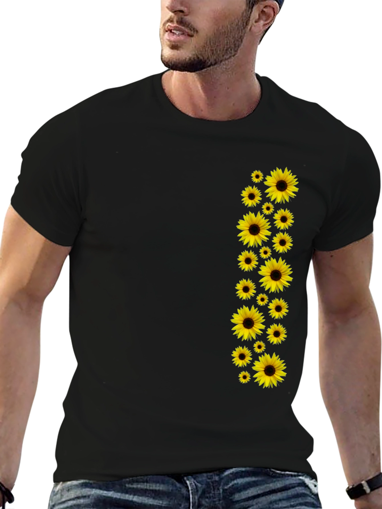 Sunflower Print Black T-Shirt | Casual Wear