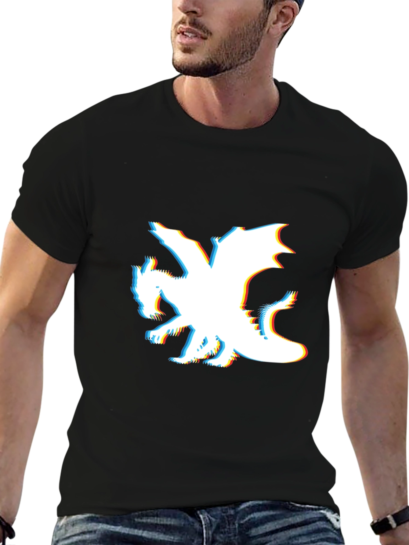 Dragon Graphic T-Shirt - Mens Black Crew Neck Tee