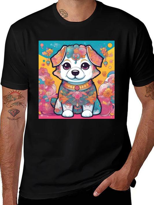 Colorful Floral Dog Graphic T-Shirt