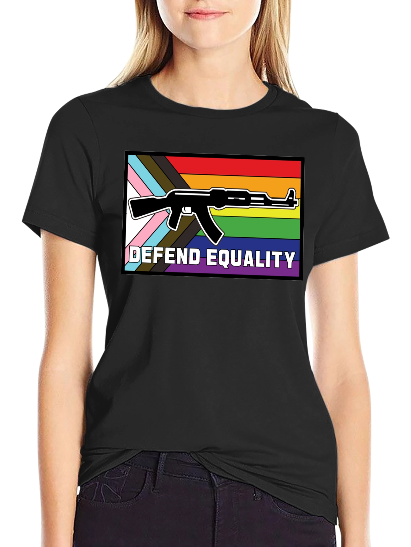 Defend Equality T-Shirt: LGBTQ+ Rights AK-47 Design