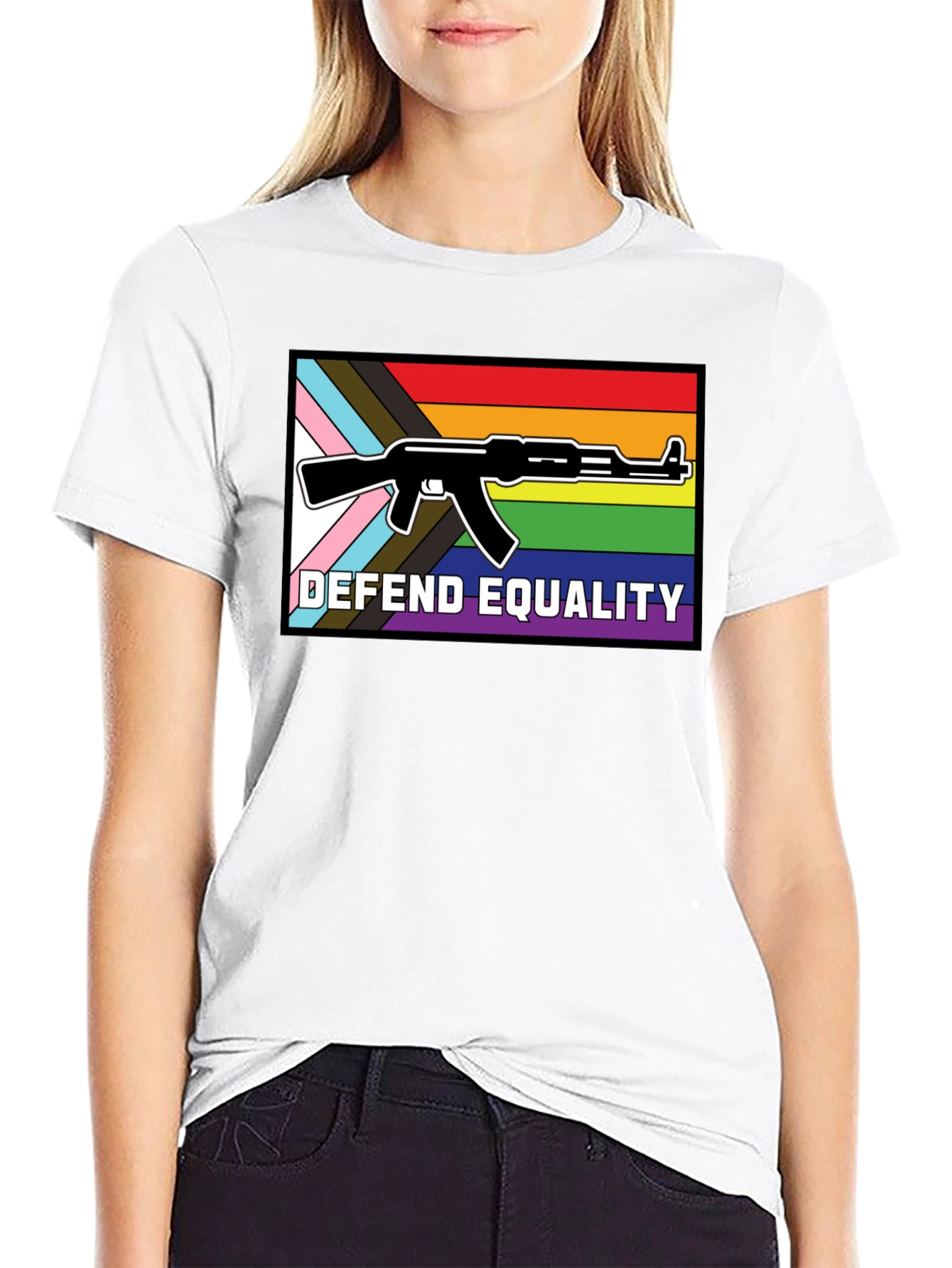 Defend Equality T-Shirt: LGBTQ+ Rights AK-47 Design