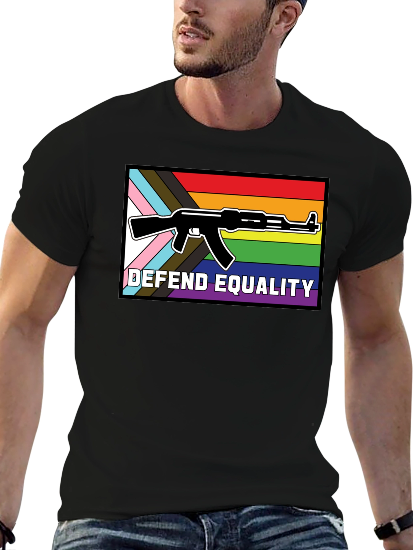 Defend Equality T-Shirt: LGBTQ+ Rights AK-47 Design