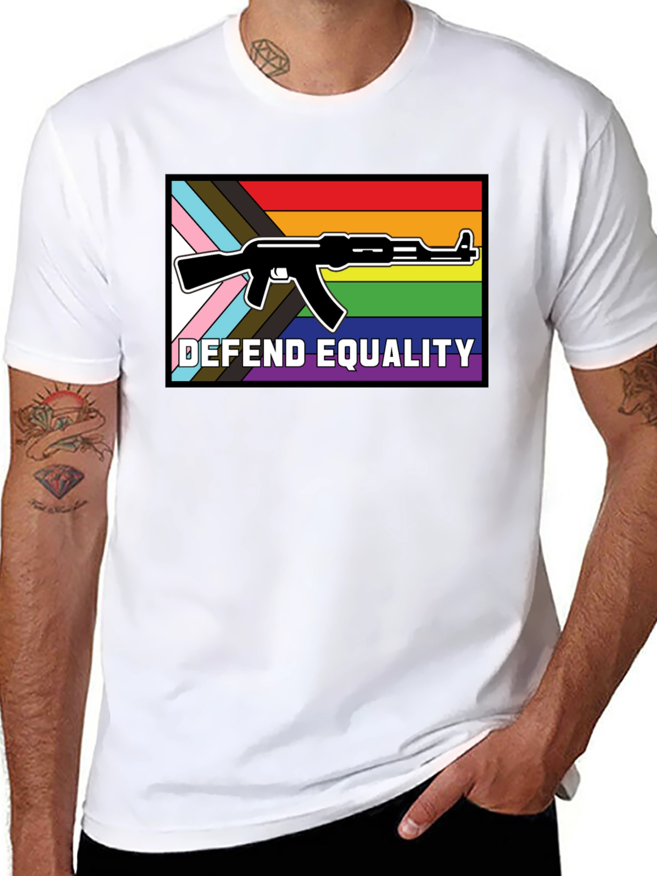 Defend Equality T-Shirt: LGBTQ+ Rights AK-47 Design