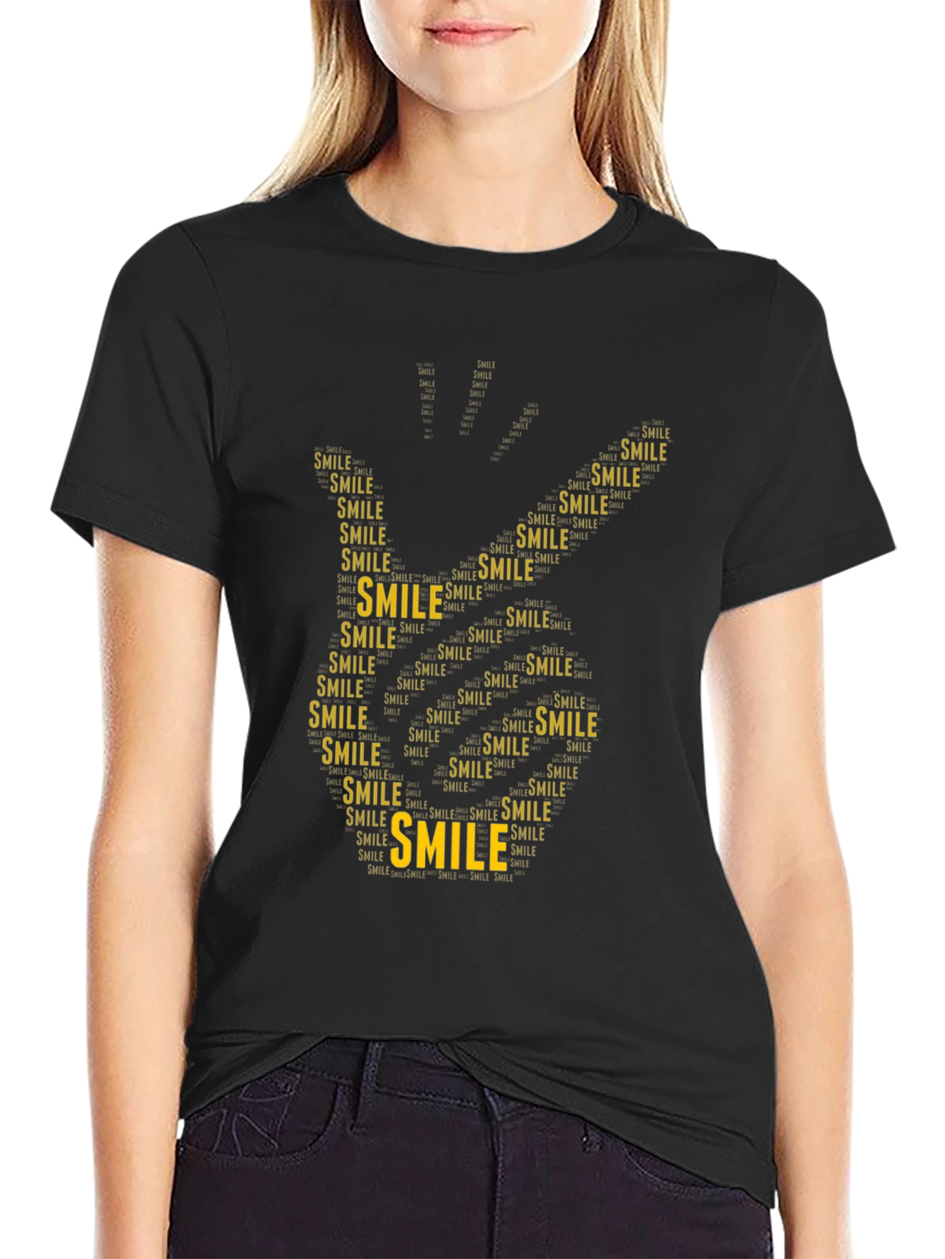Smile Word Art Hand Print T-Shirt