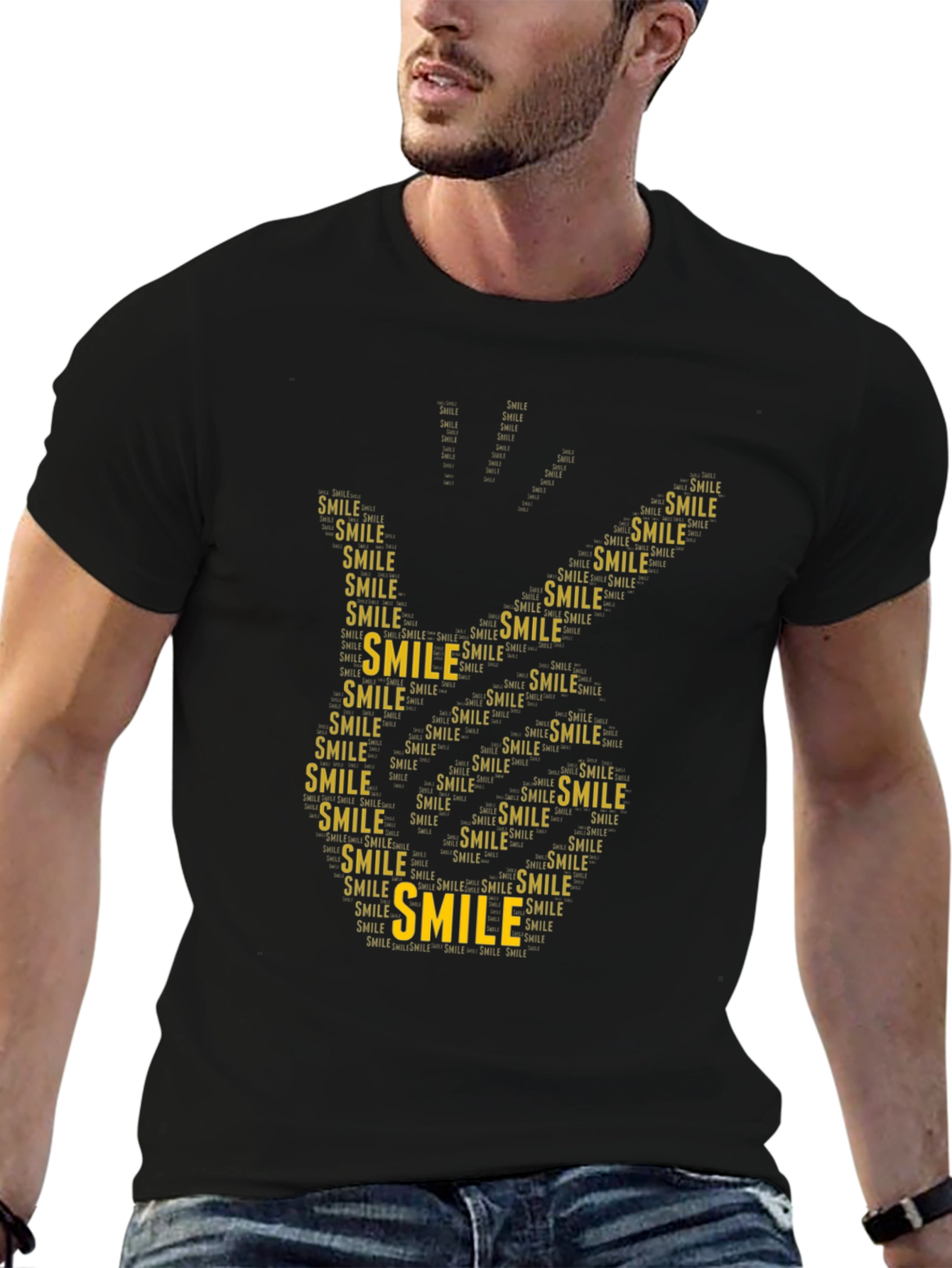 Smile Word Art Hand Print T-Shirt
