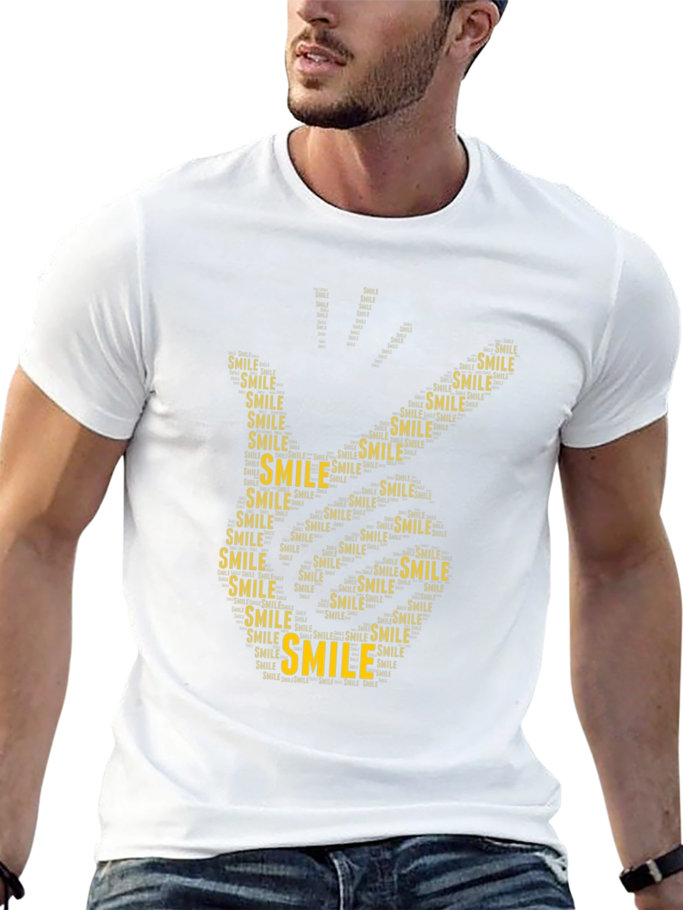 Smile Word Art Hand Print T-Shirt