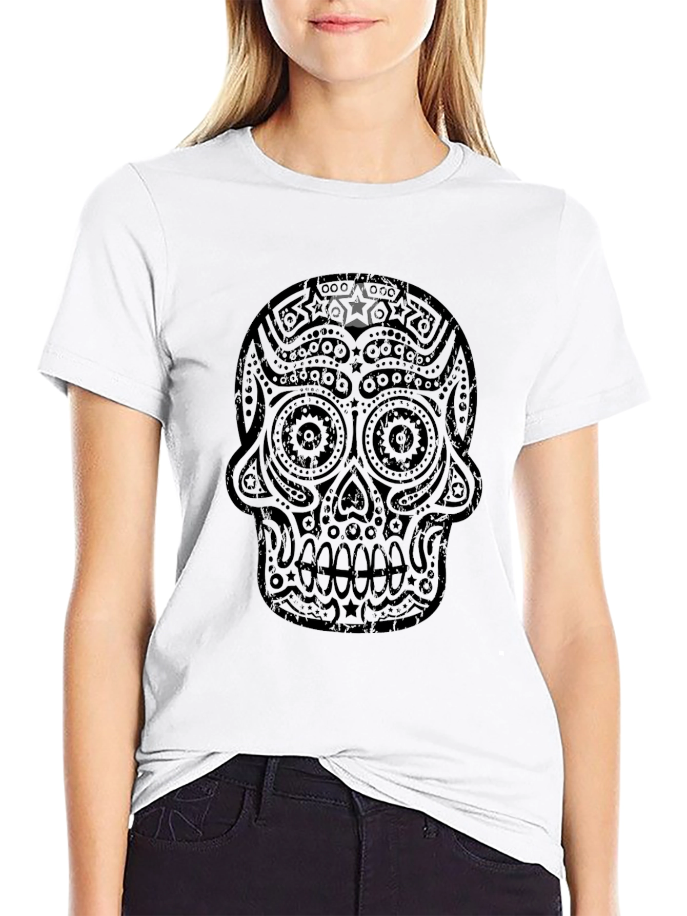 Sugar Skull Graphic Tee - Black Casual T-Shirt