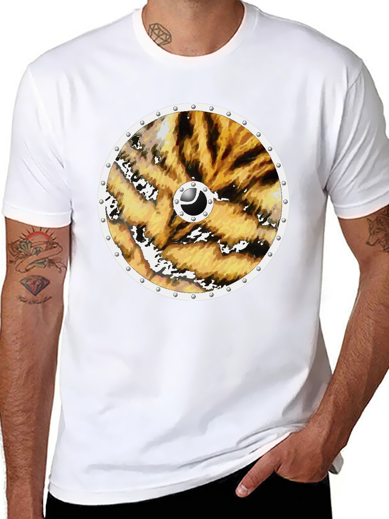 Tiger Print Viking Shield Black Tee