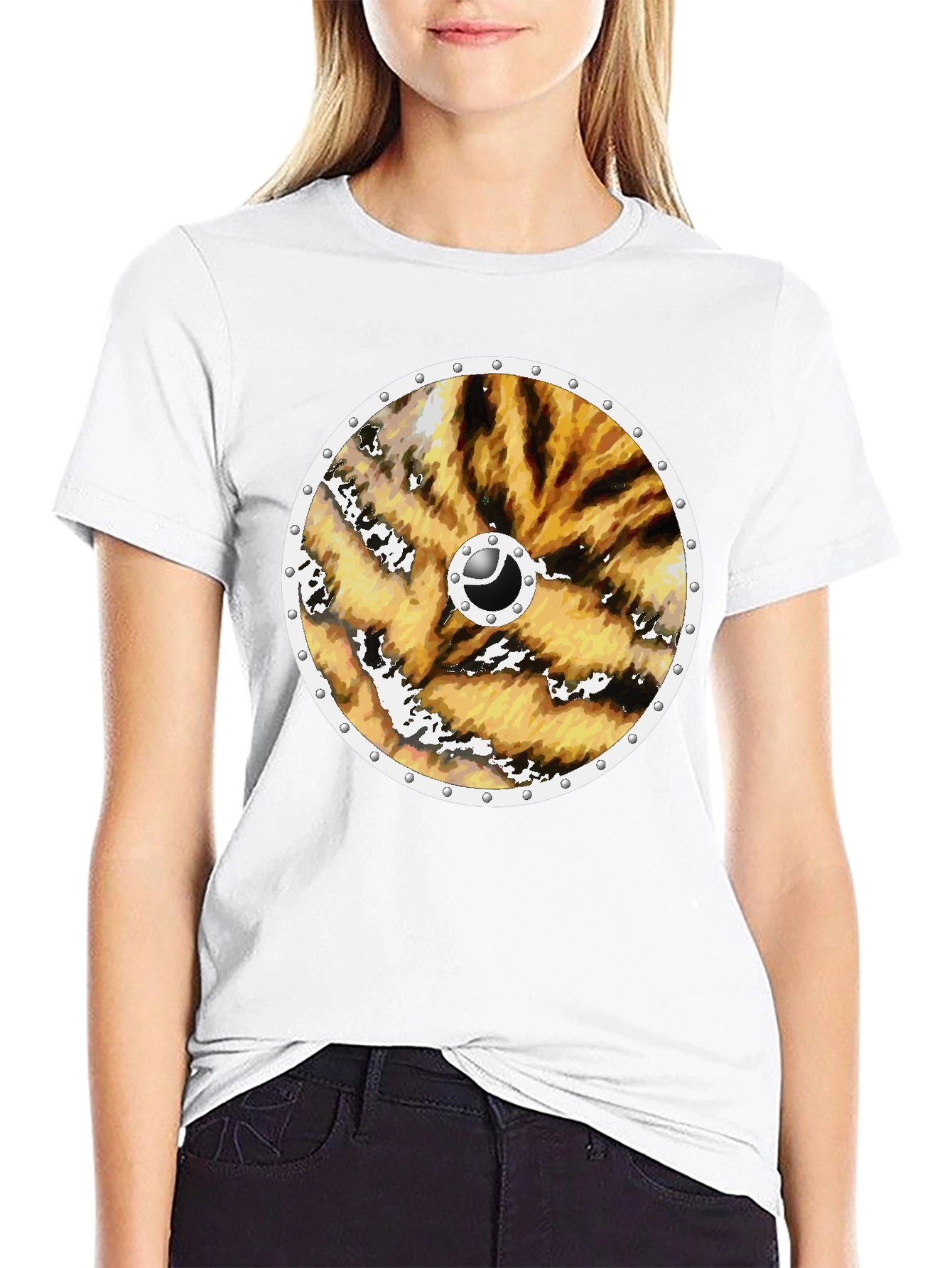 Tiger Print Viking Shield Black Tee