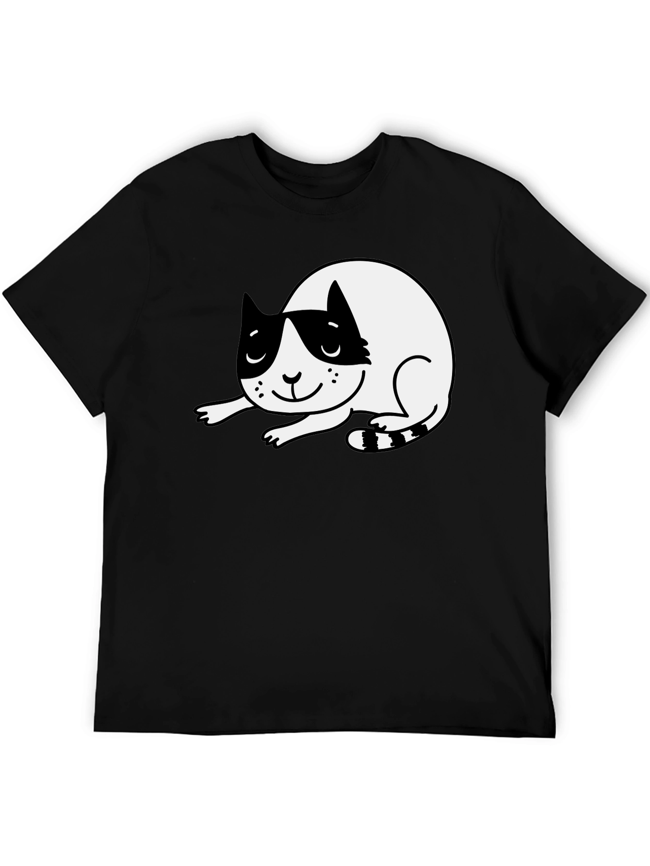 Cute Cartoon Cat Black T-Shirt