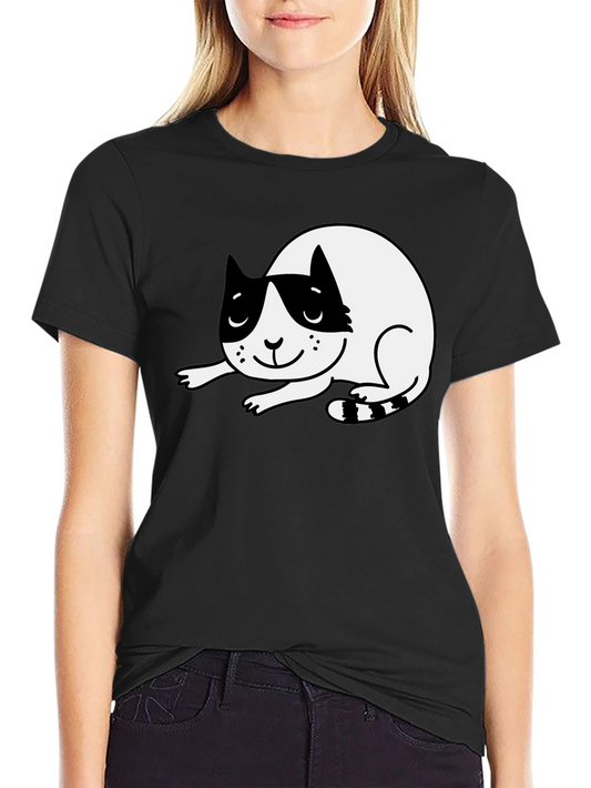 Cute Cartoon Cat Black T-Shirt