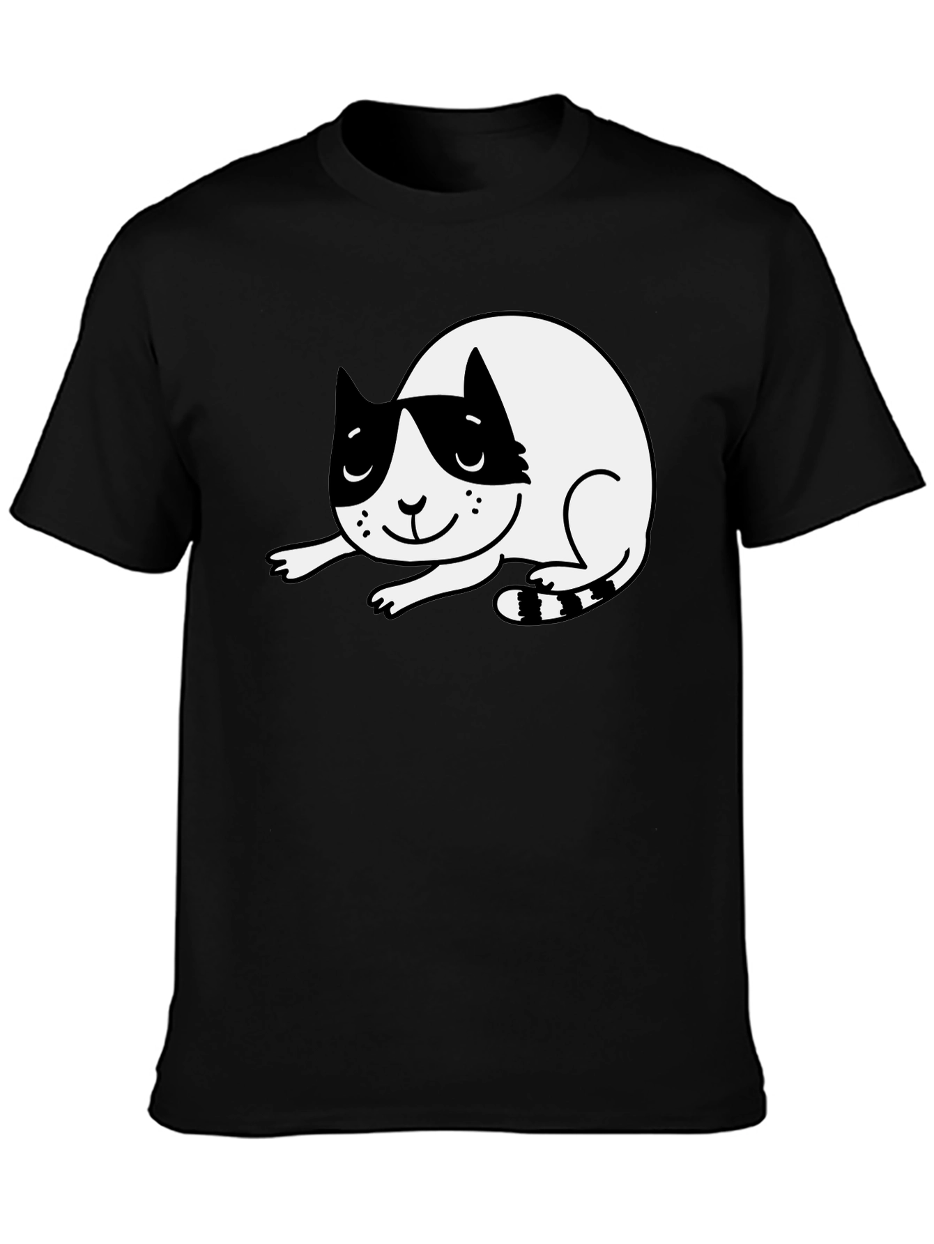 Cute Cartoon Cat Black T-Shirt