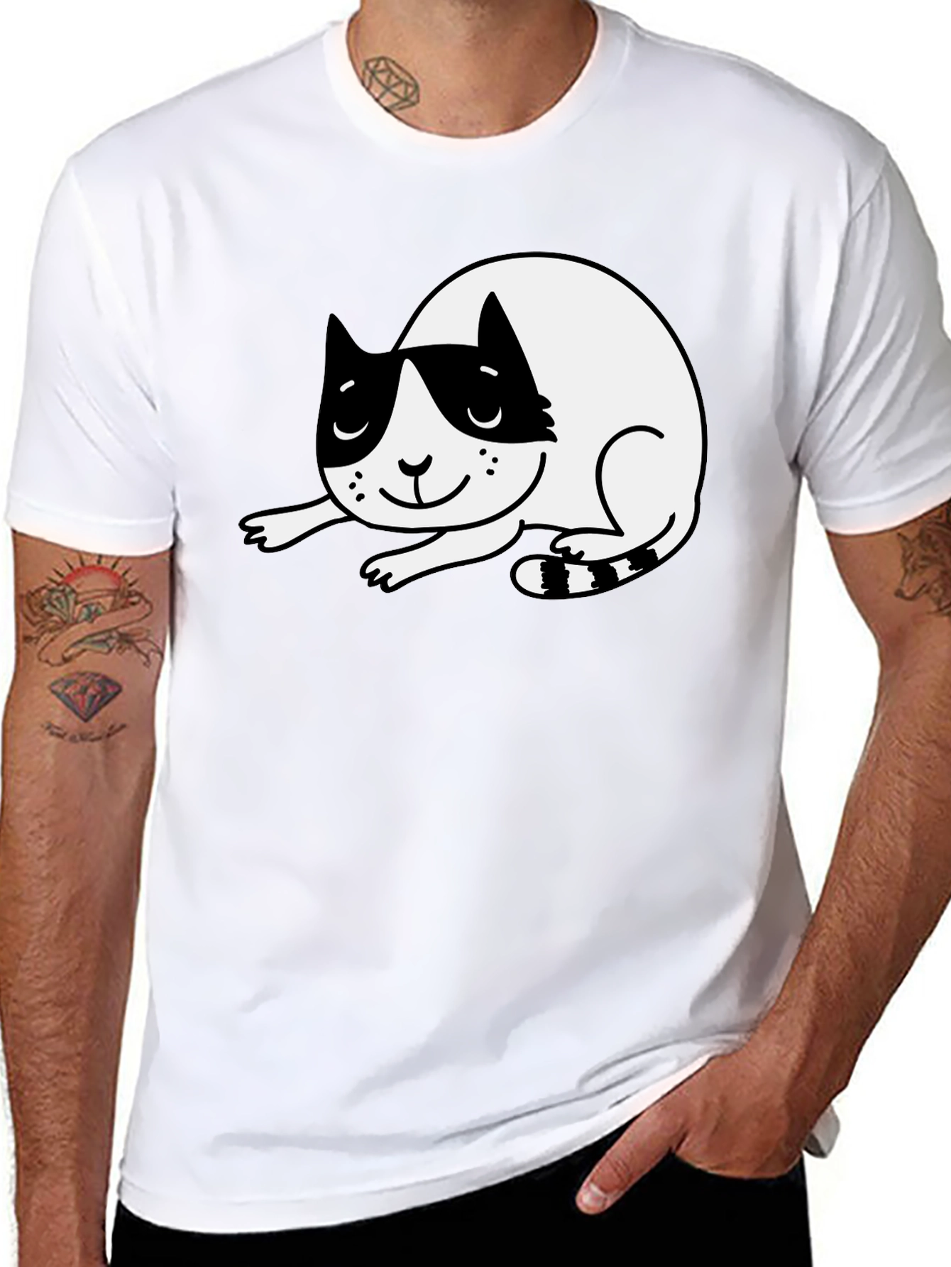 Cute Cartoon Cat Black T-Shirt