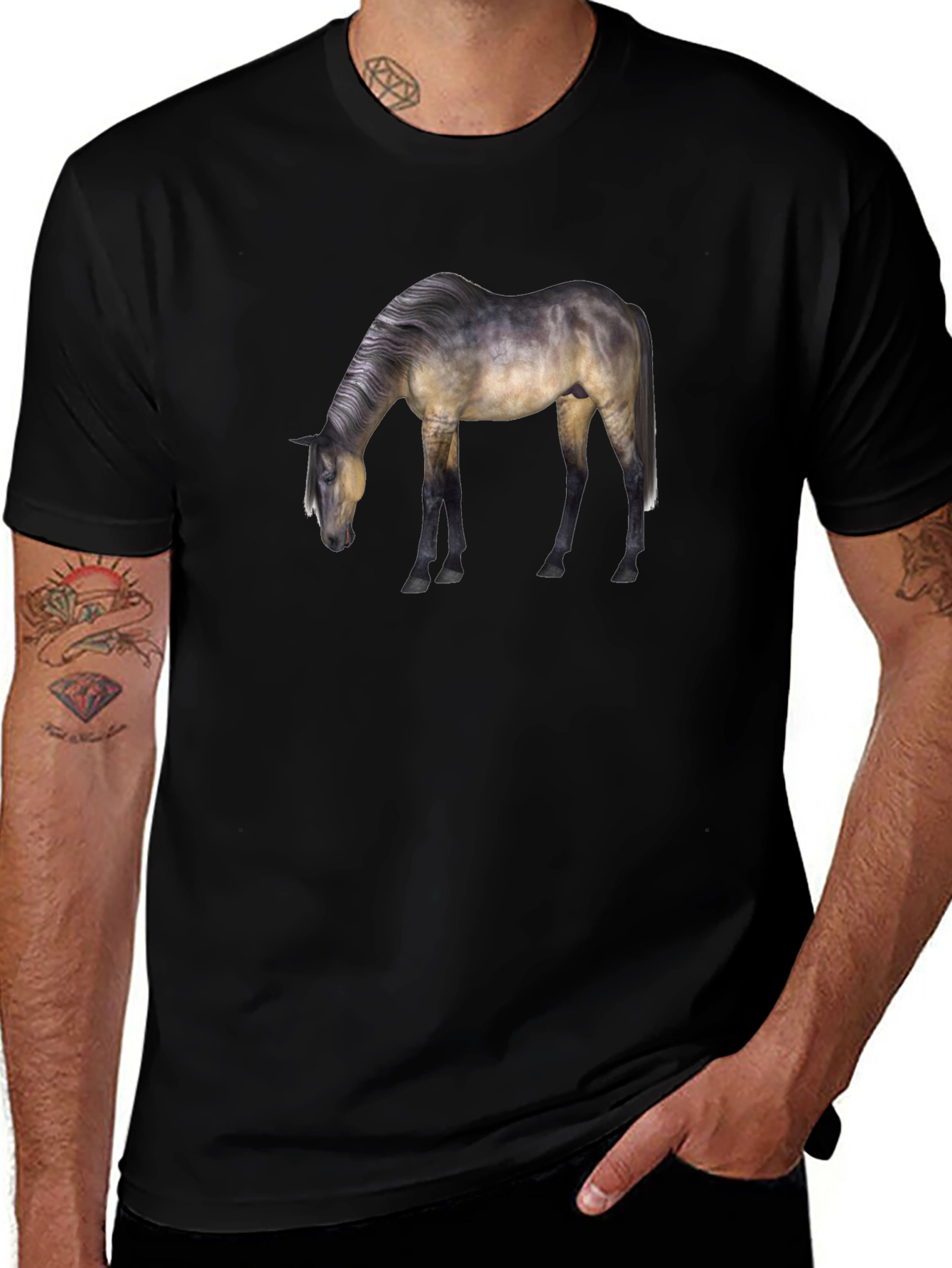 Horse Graphic Print T-Shirt - Classic Black Tee