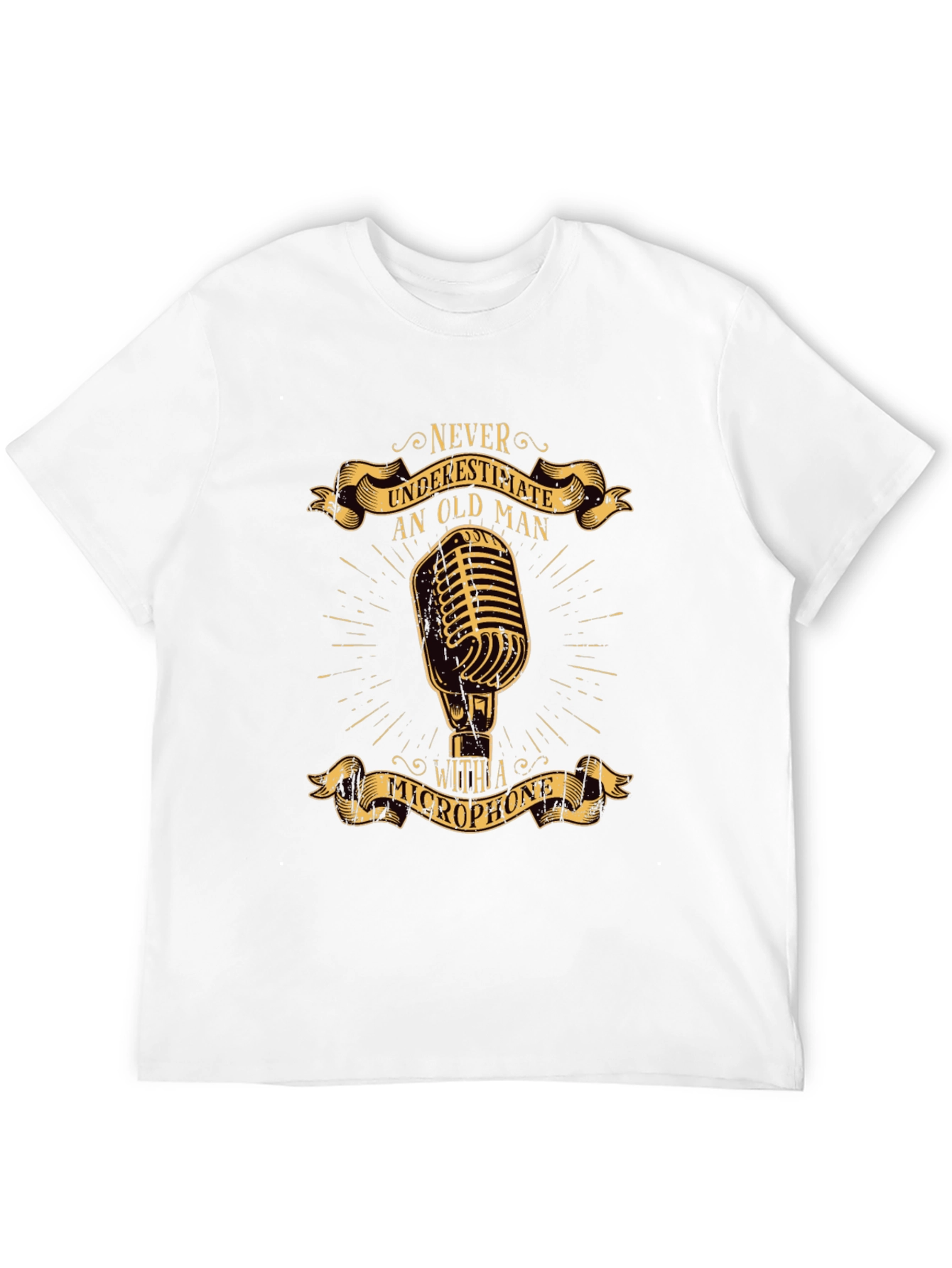 Never Underestimate Old Man Microphone T-Shirt
