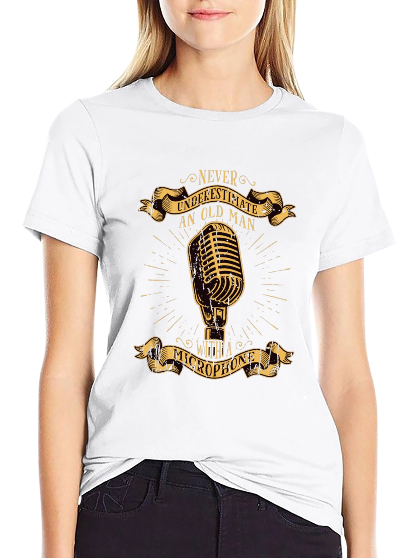 Never Underestimate Old Man Microphone T-Shirt
