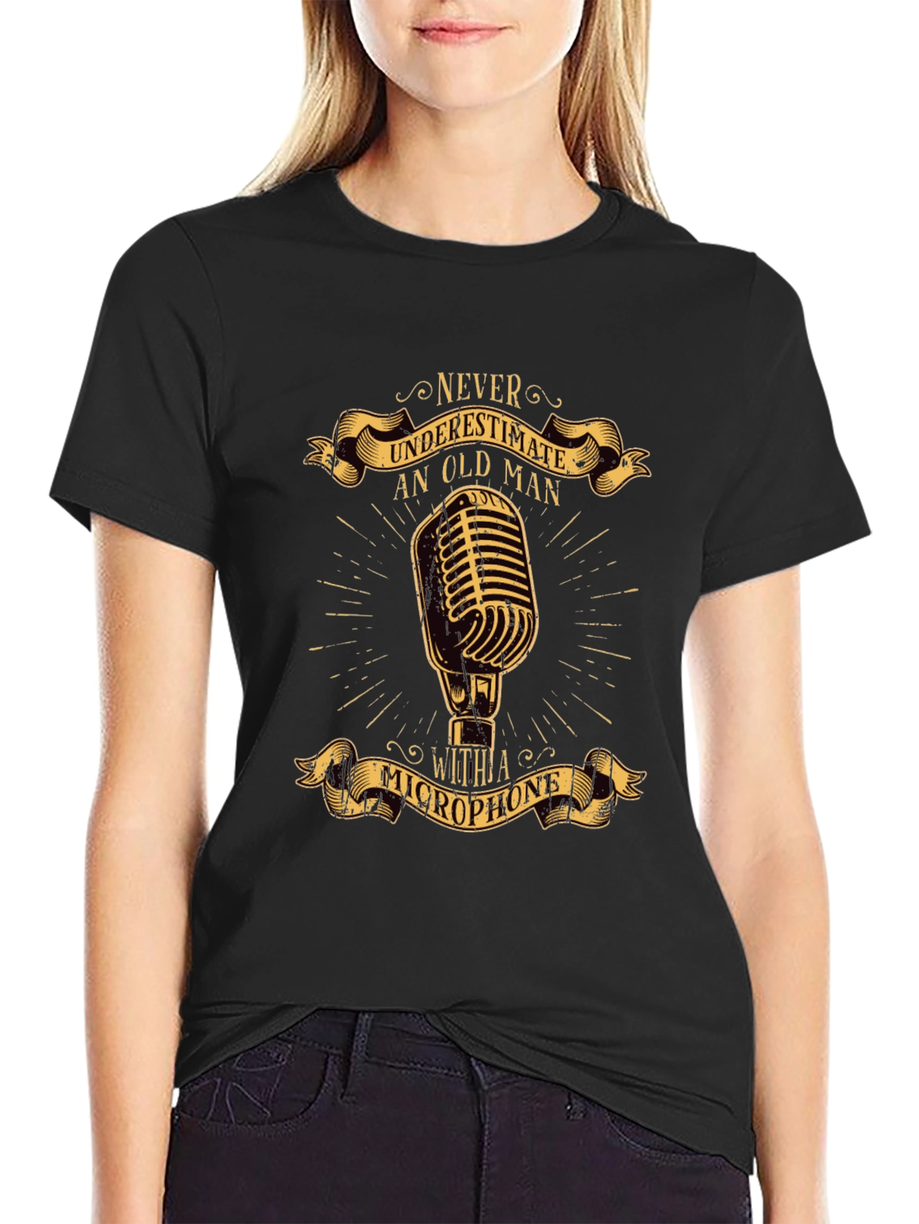 Never Underestimate Old Man Microphone T-Shirt