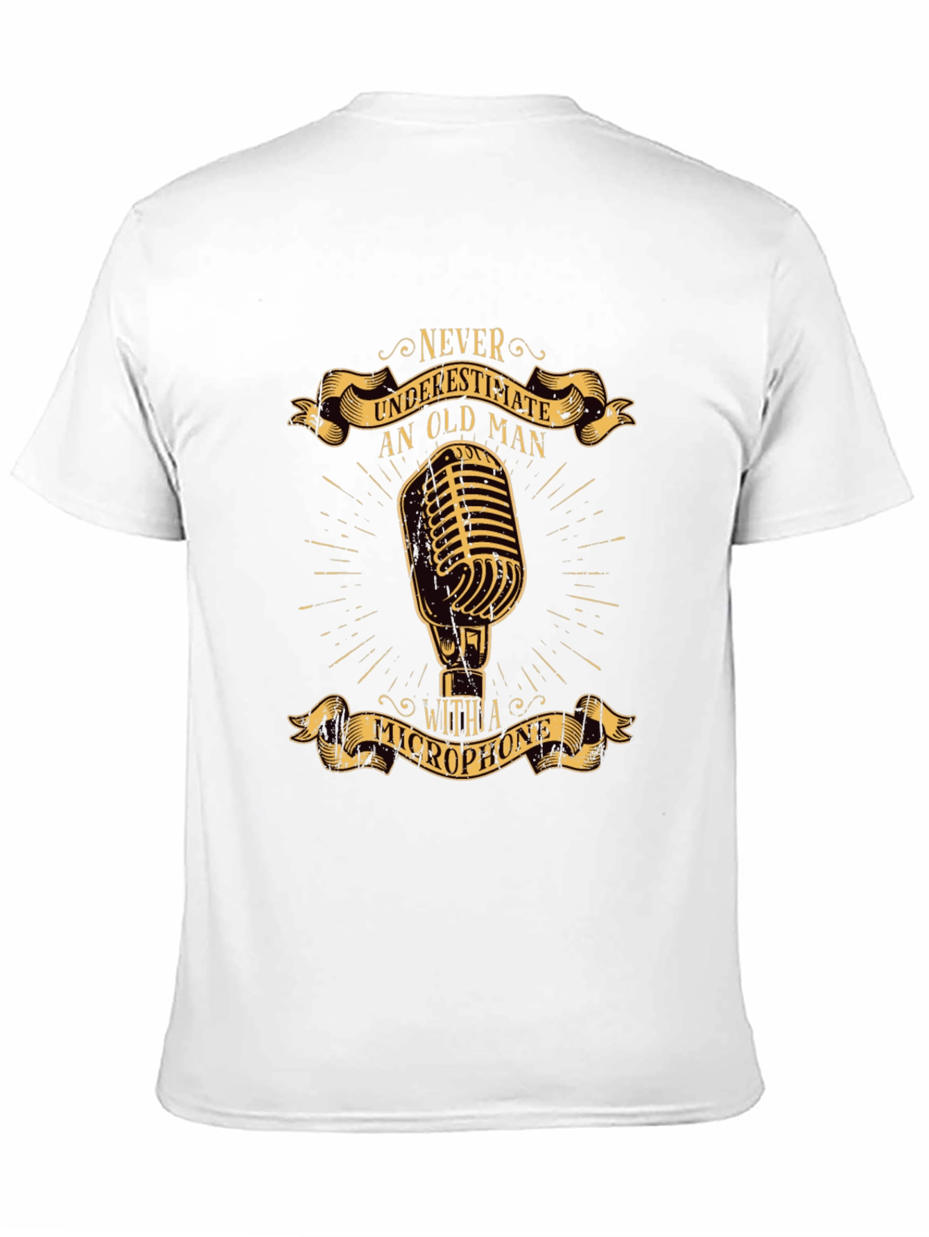 Never Underestimate Old Man Microphone T-Shirt