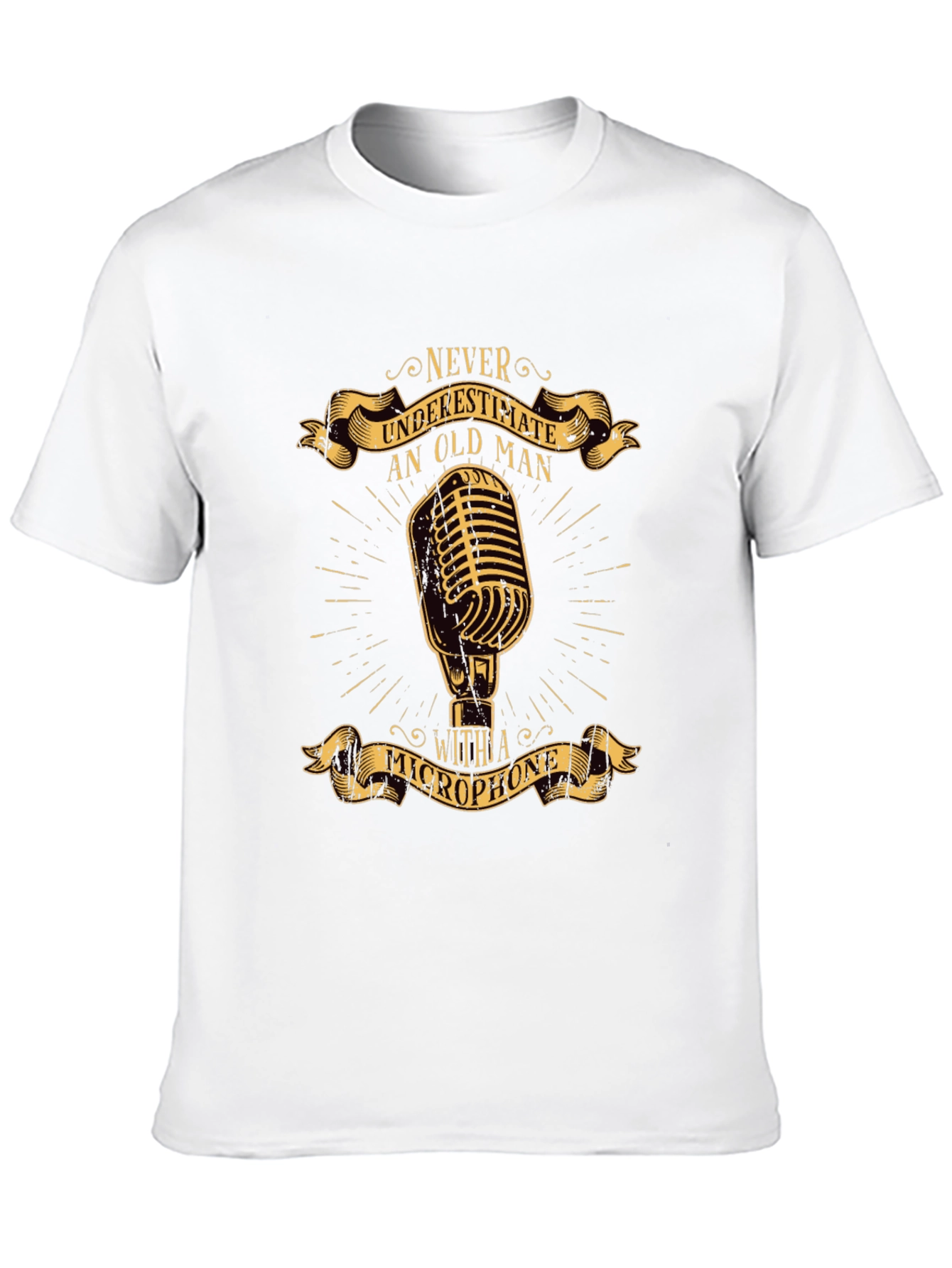 Never Underestimate Old Man Microphone T-Shirt