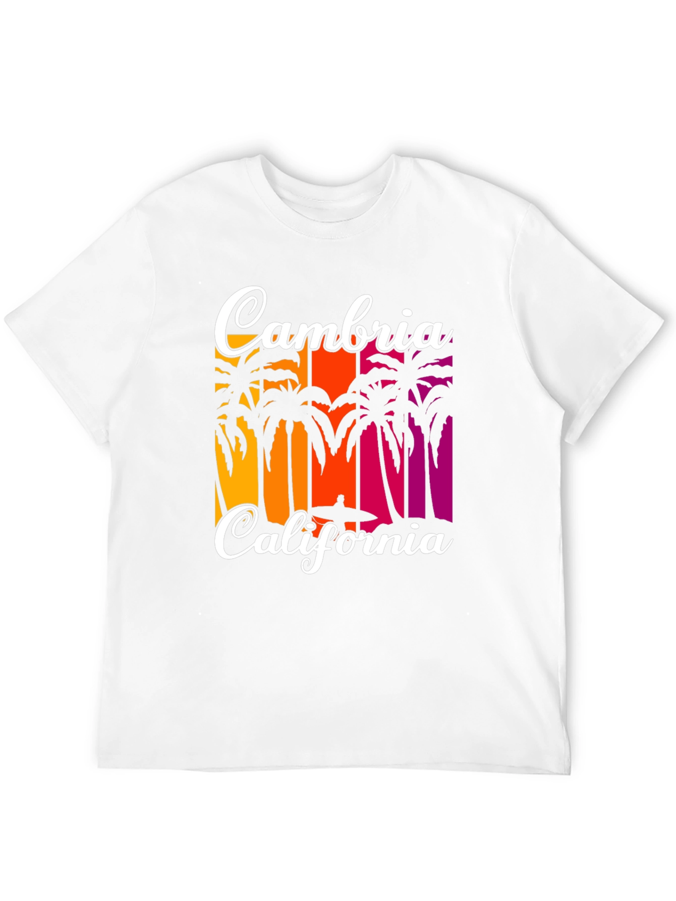 Cambria California T-Shirt: Beach Palm Tree Sunset Design