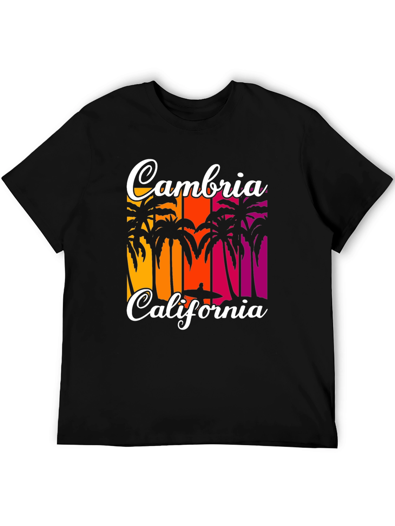 Cambria California T-Shirt: Beach Palm Tree Sunset Design
