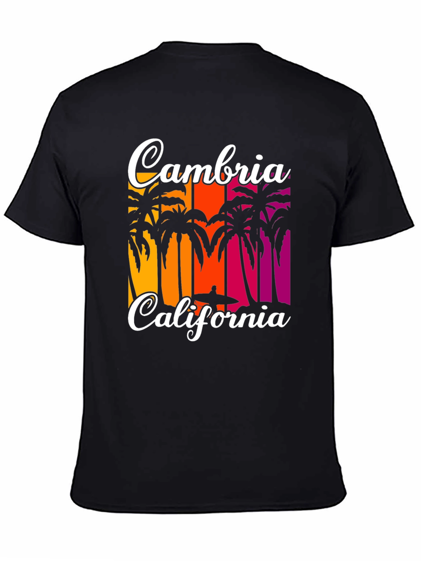 Cambria California T-Shirt: Beach Palm Tree Sunset Design