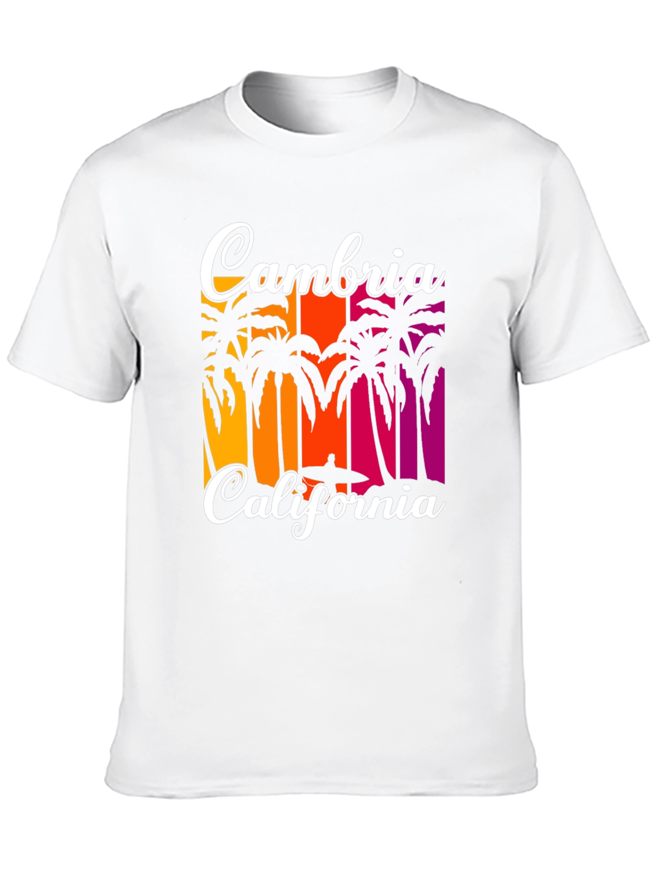 Cambria California T-Shirt: Beach Palm Tree Sunset Design