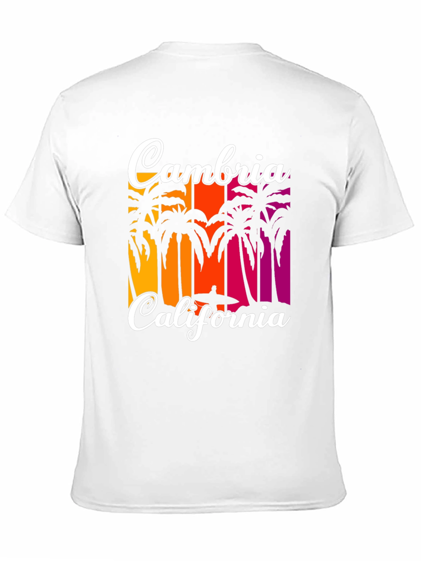 Cambria California T-Shirt: Beach Palm Tree Sunset Design