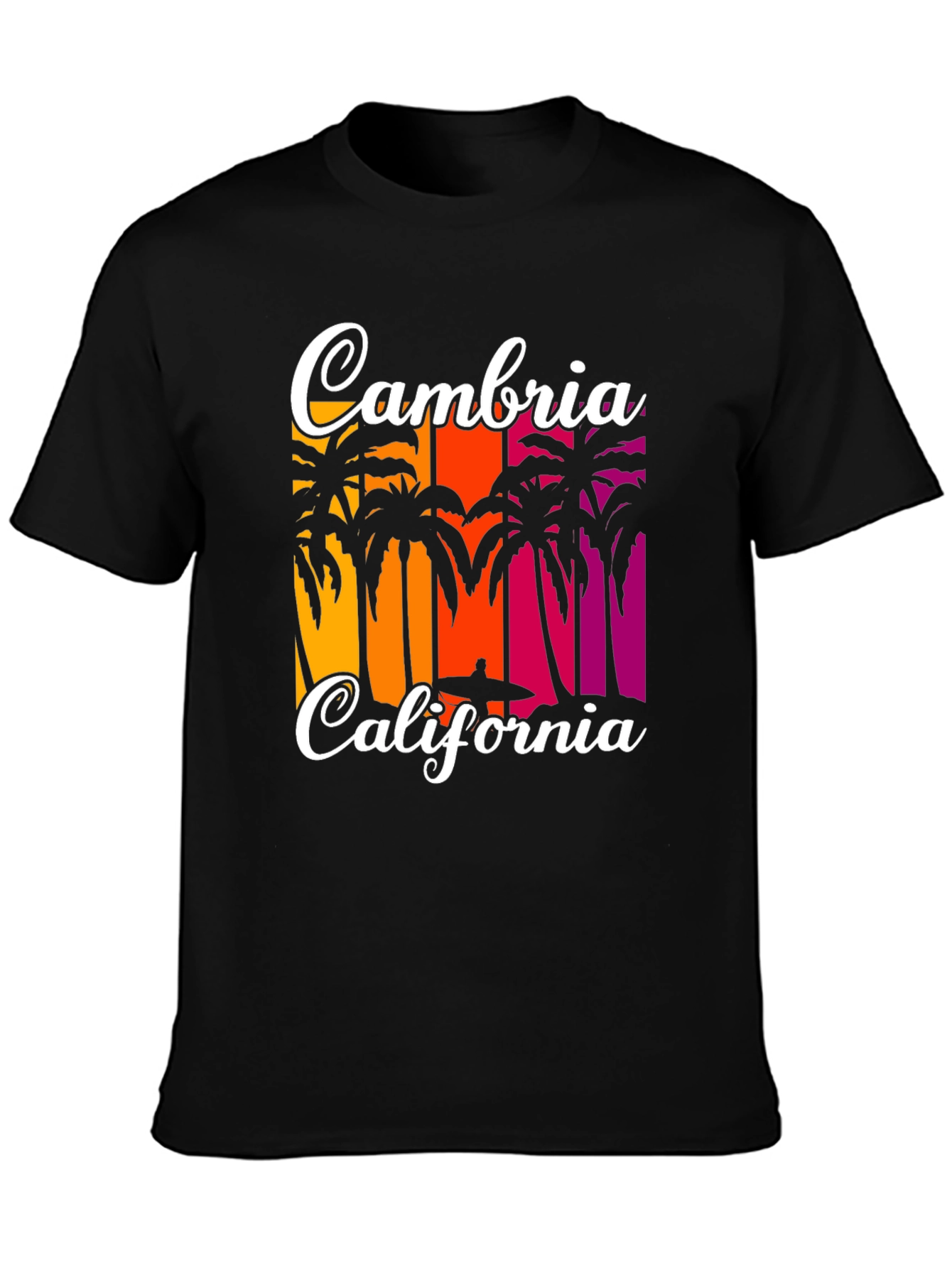 Cambria California T-Shirt: Beach Palm Tree Sunset Design