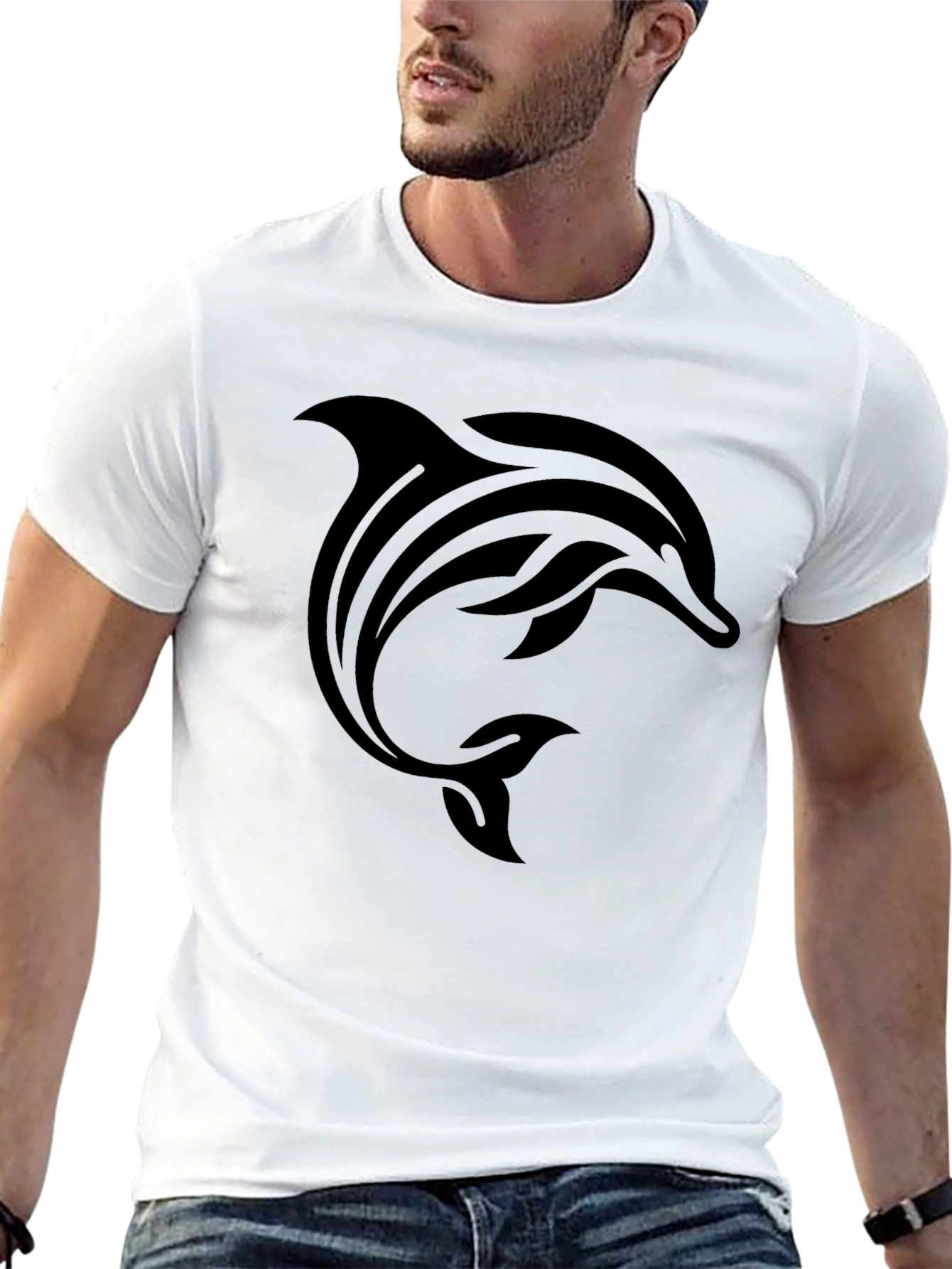 Mens Black Dolphin Graphic Tee - Stylish & Casual