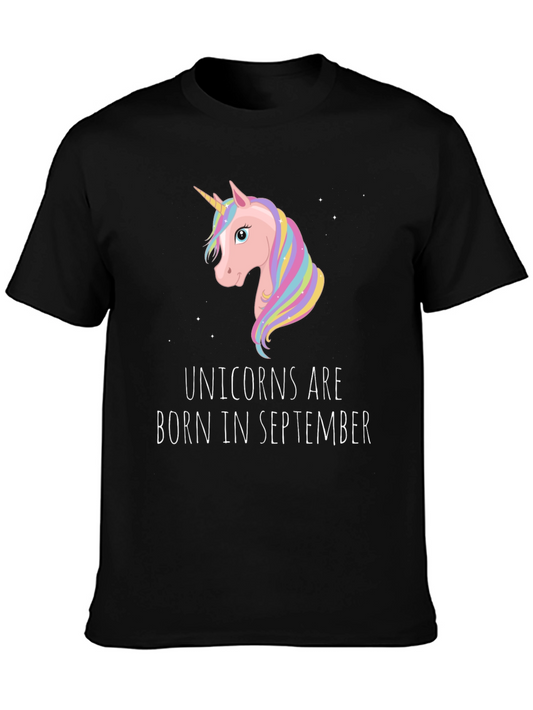 Unicorns Are Born In September Black T-Shirt